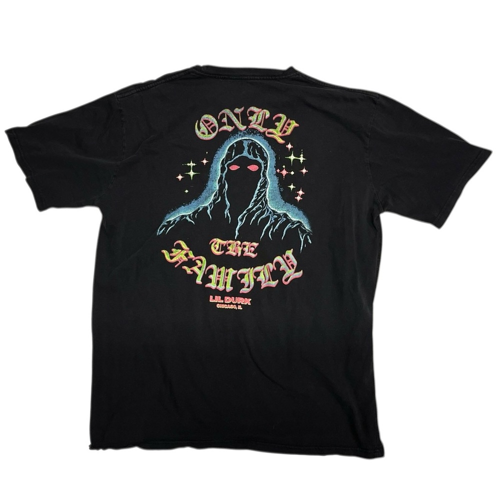 Lil Durk Mens Only The Family Back Graphic XL Black Graphic T-Shirt X-LARGE